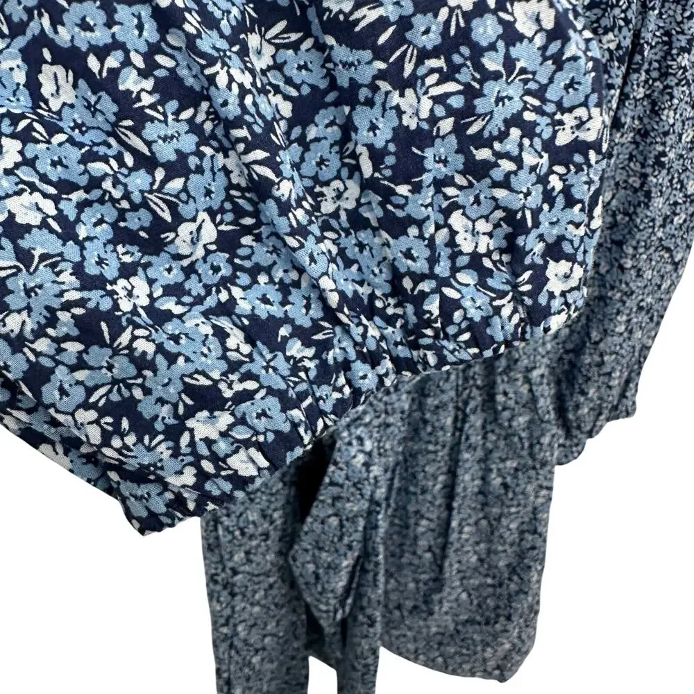 J.CREW Blue Floral Lightweight Cotton Puff Sleeve Mini Dress BK511 // XS
